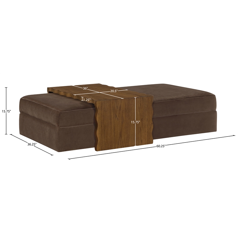 Meridian Furniture Woodra Brown Velvet Upholstered Coffee Table/Ottoman