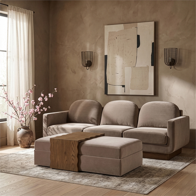 Meridian Furniture Woodra Taupe Velvet Upholstered Coffee Table/Ottoman