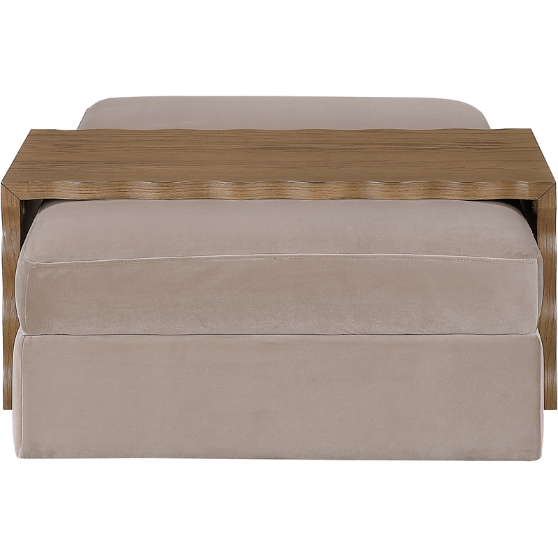 Meridian Furniture Woodra Taupe Velvet Upholstered Coffee Table/Ottoman