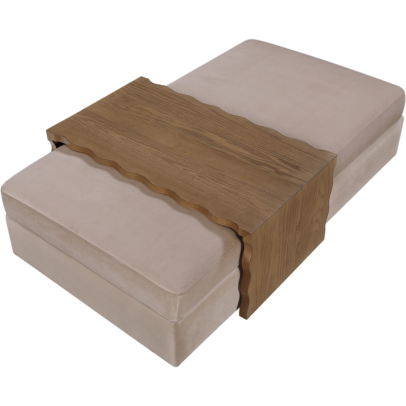 Meridian Furniture Woodra Taupe Velvet Upholstered Coffee Table/Ottoman