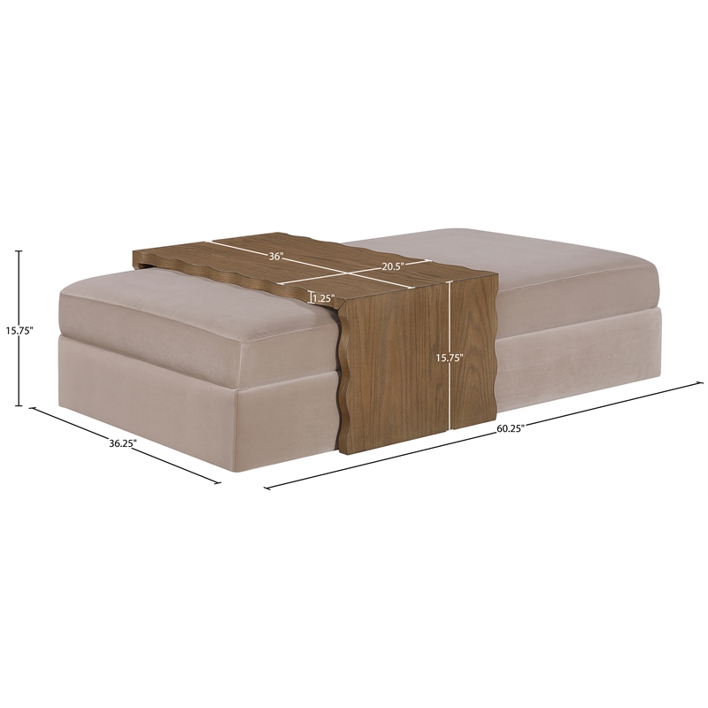 Meridian Furniture Woodra Taupe Velvet Upholstered Coffee Table/Ottoman
