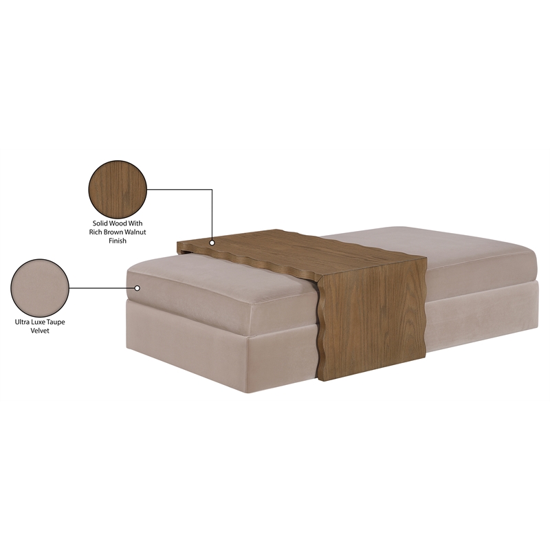 Meridian Furniture Woodra Taupe Velvet Upholstered Coffee Table/Ottoman