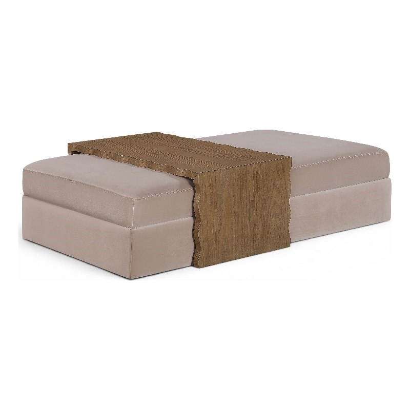 Meridian Furniture Woodra Taupe Velvet Upholstered Coffee Table/Ottoman