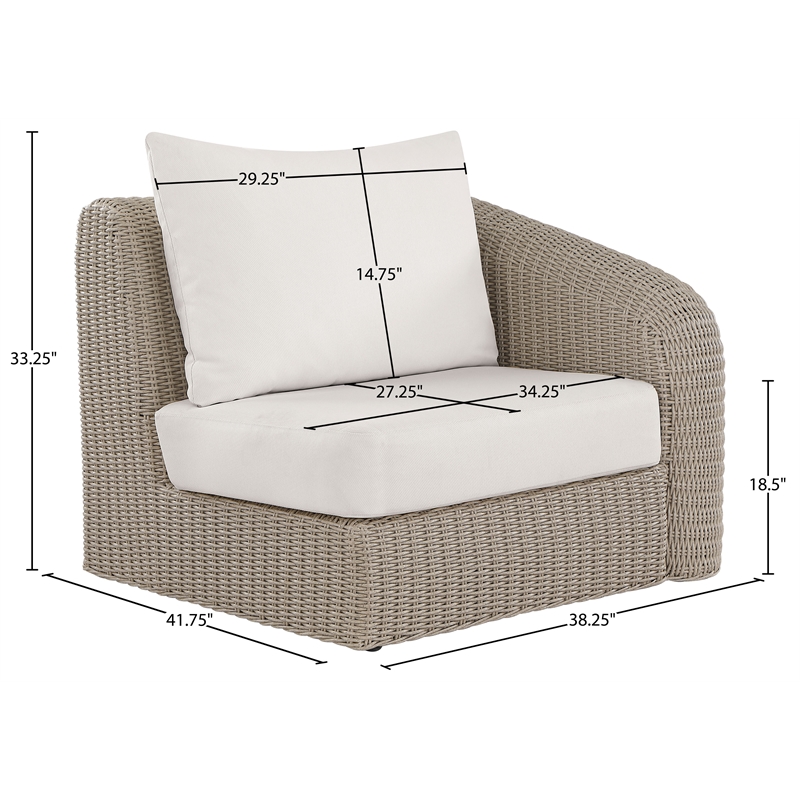 Meridian Furniture Seacrest Cream Water Resistant Fabric Patio Right Arm Chair