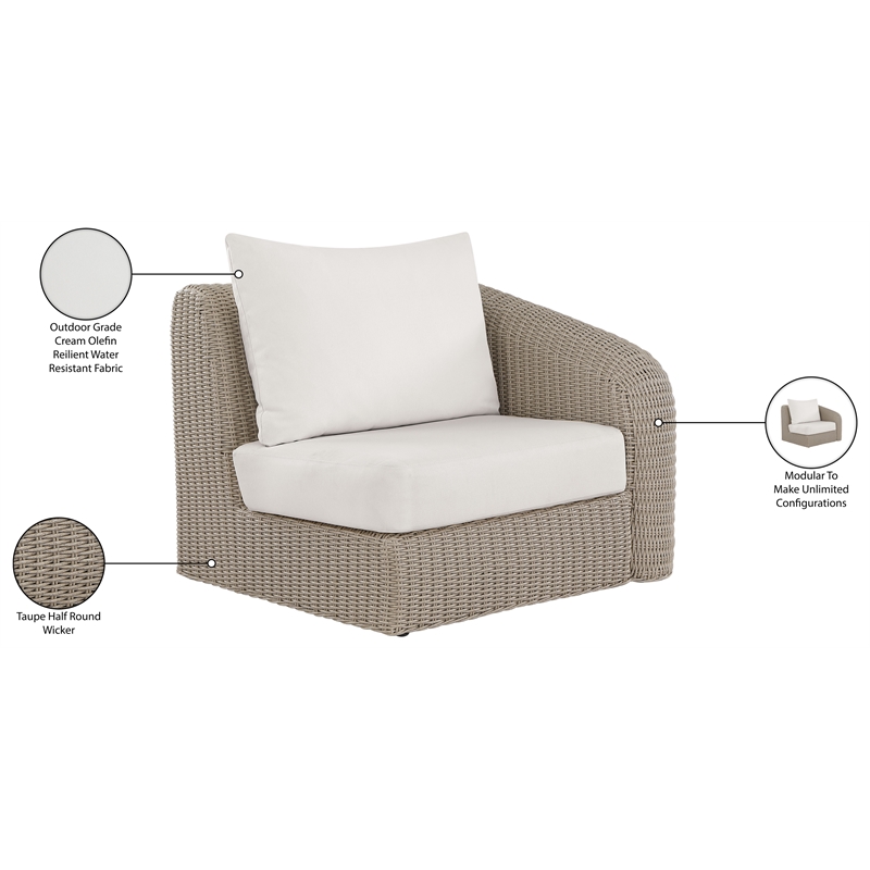Meridian Furniture Seacrest Cream Water Resistant Fabric Patio Right Arm Chair