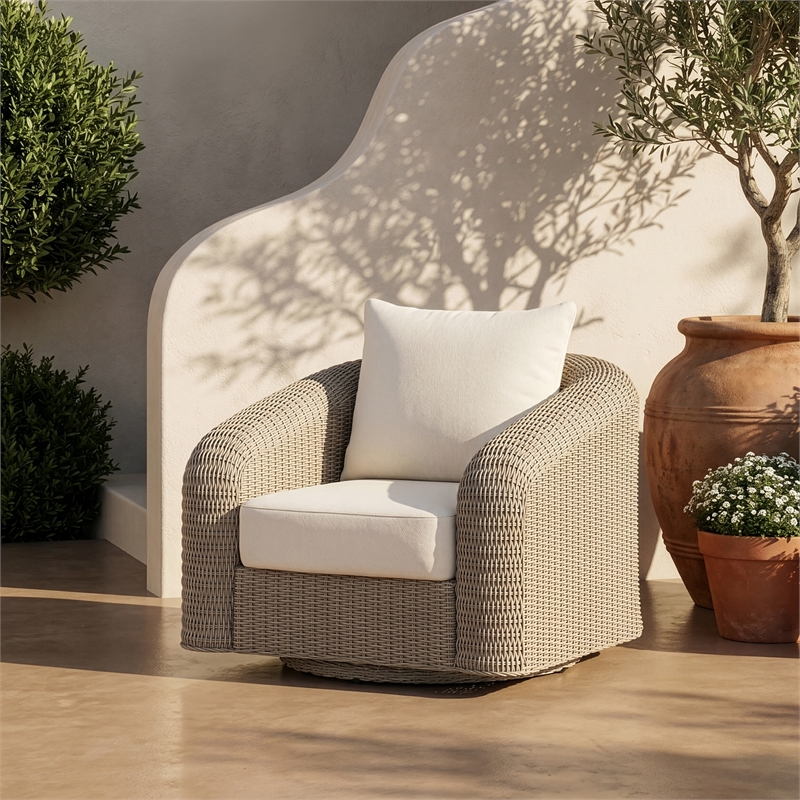 Meridian Furniture Seacrest Cream Water Resistant Fabric Patio Swivel Chair