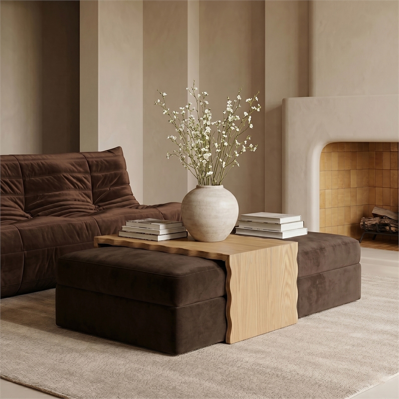 Meridian Furniture Woodra Brown Velvet Upholstered Coffee Table/Ottoman