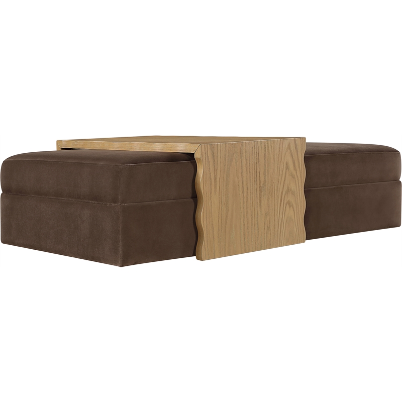 Meridian Furniture Woodra Brown Velvet Upholstered Coffee Table/Ottoman