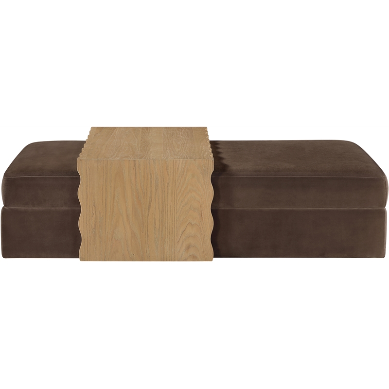 Meridian Furniture Woodra Brown Velvet Upholstered Coffee Table/Ottoman