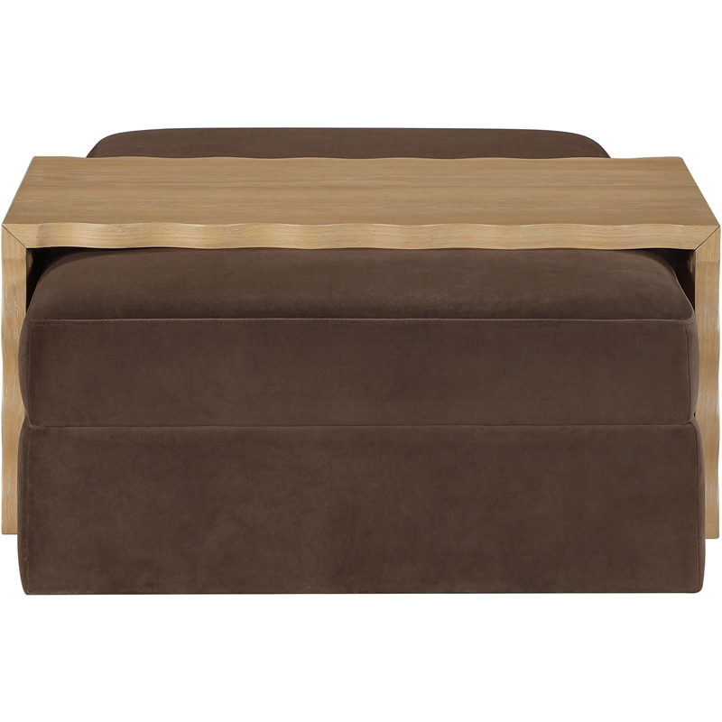 Meridian Furniture Woodra Brown Velvet Upholstered Coffee Table/Ottoman