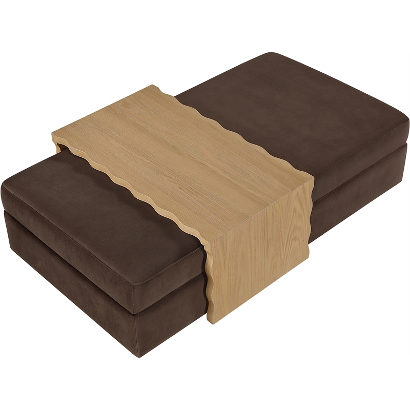 Meridian Furniture Woodra Brown Velvet Upholstered Coffee Table/Ottoman
