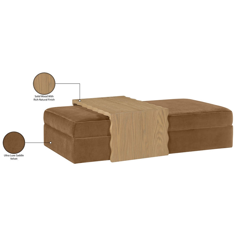 Meridian Furniture Woodra Saddle Velvet Upholstered Coffee Table/Ottoman