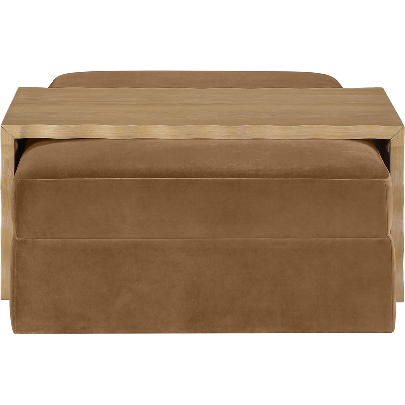 Meridian Furniture Woodra Saddle Velvet Upholstered Coffee Table/Ottoman