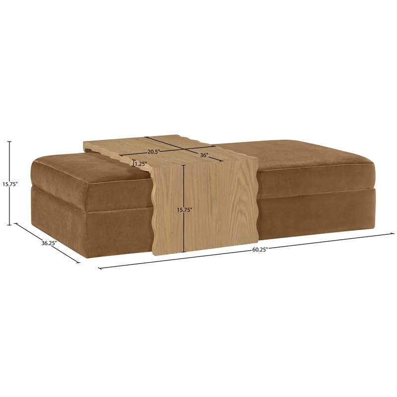 Meridian Furniture Woodra Saddle Velvet Upholstered Coffee Table/Ottoman