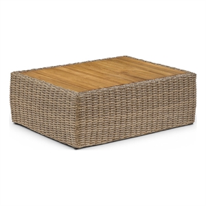Meridian Furniture Seacrest Natural Teak Wood And Wicker Patio Coffee Table