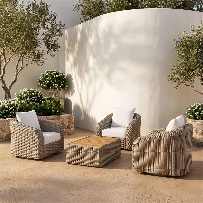 Meridian Furniture Seacrest Taupe Teak Wood And Wicker Patio Coffee Table