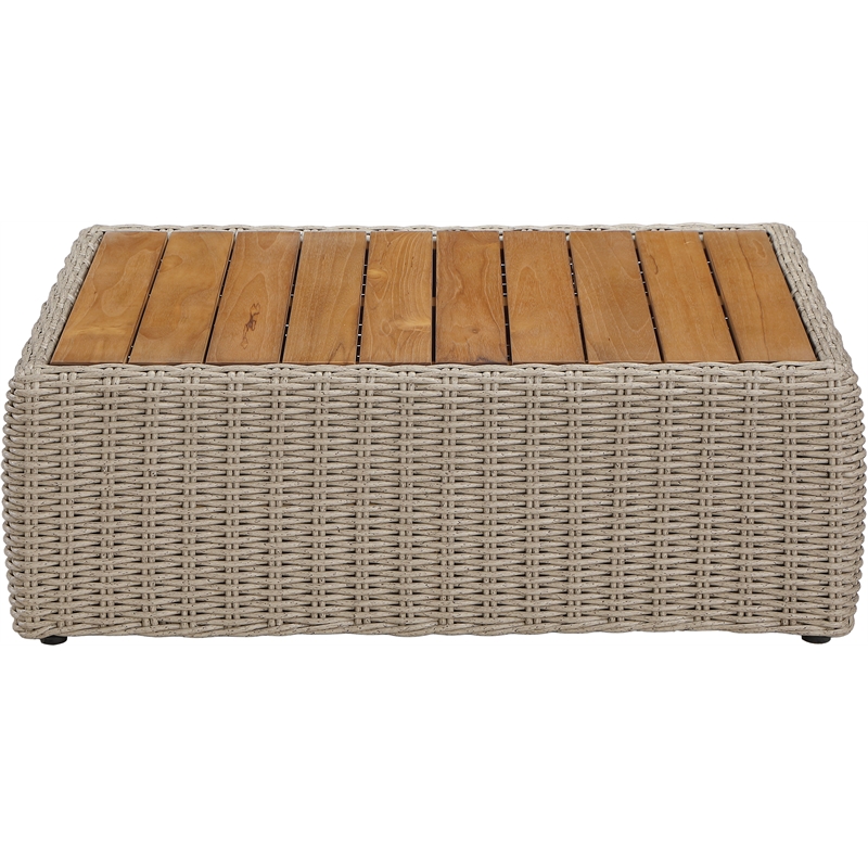 Meridian Furniture Seacrest Taupe Teak Wood And Wicker Patio Coffee Table