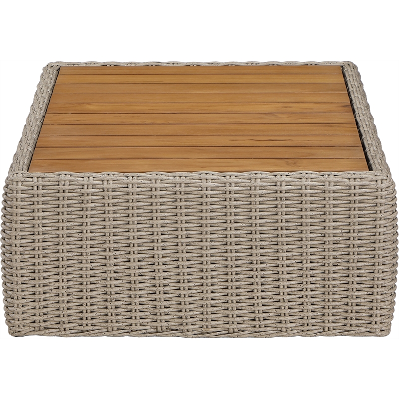 Meridian Furniture Seacrest Taupe Teak Wood And Wicker Patio Coffee Table
