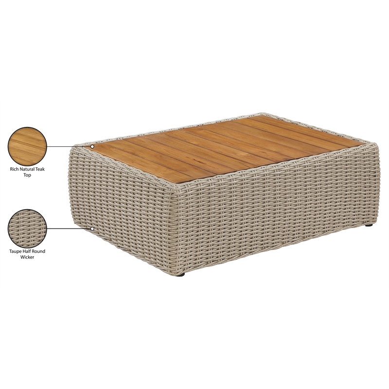 Meridian Furniture Seacrest Taupe Teak Wood And Wicker Patio Coffee Table