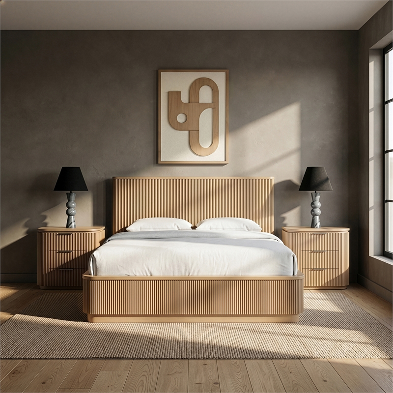 Meridian Furniture Astrid Natural Solid Wood And Oak Veneer Queen Bed