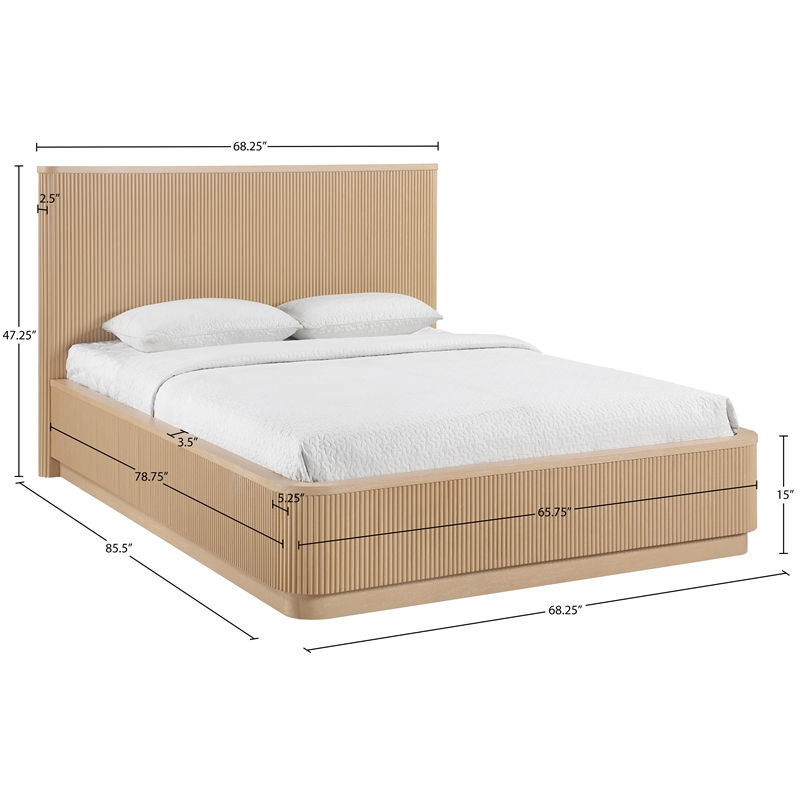 Meridian Furniture Astrid Natural Solid Wood And Oak Veneer Queen Bed