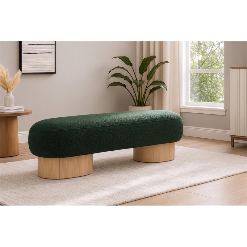 Meridian Furniture Robertson Green Boucle Fabric Upholstered Bench