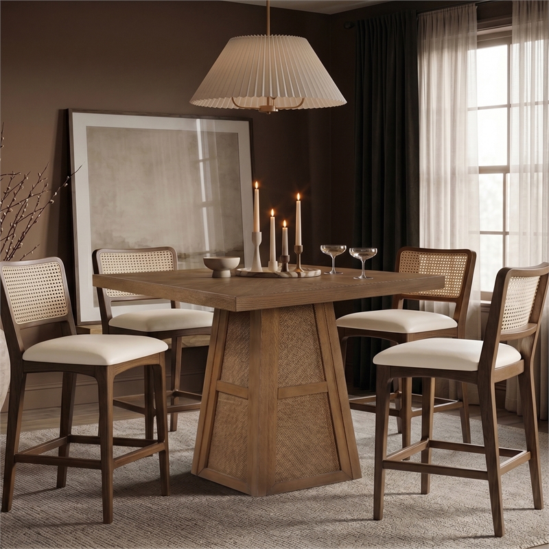 Meridian Furniture Fenwick Brown Cane Solid Wood with Oak Veneer Dining Table