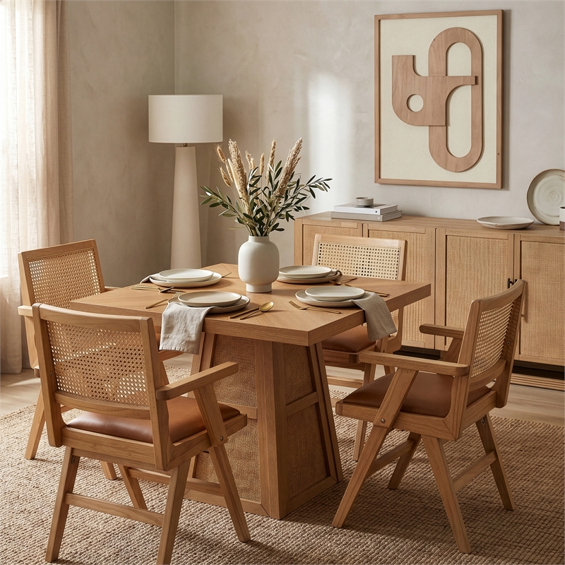 Meridian Furniture Fenwick Natural Cane Solid Wood with Oak Veneer Dining Table