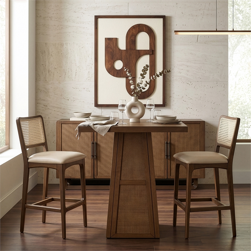 Meridian Furniture Fenwick Brown Cane Solid Wood with Oak Veneer Bar Table