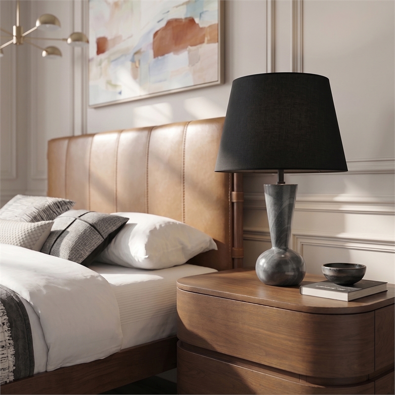 Meridian Furniture Lucente Black Genuine Marble Base And Cotton Shade Table Lamp