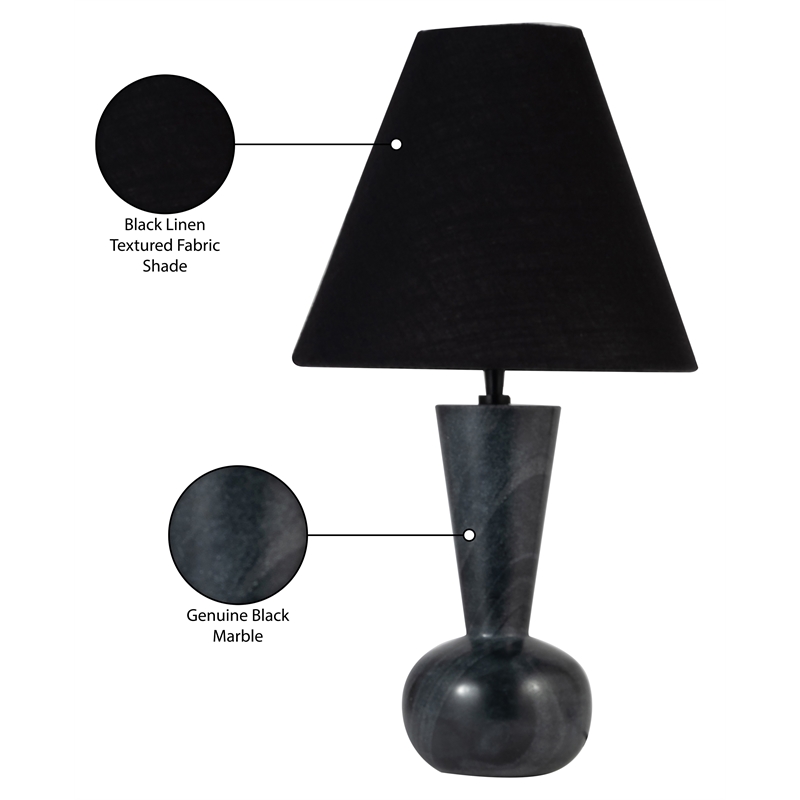 Meridian Furniture Lucente Black Genuine Marble Base And Cotton Shade Table Lamp