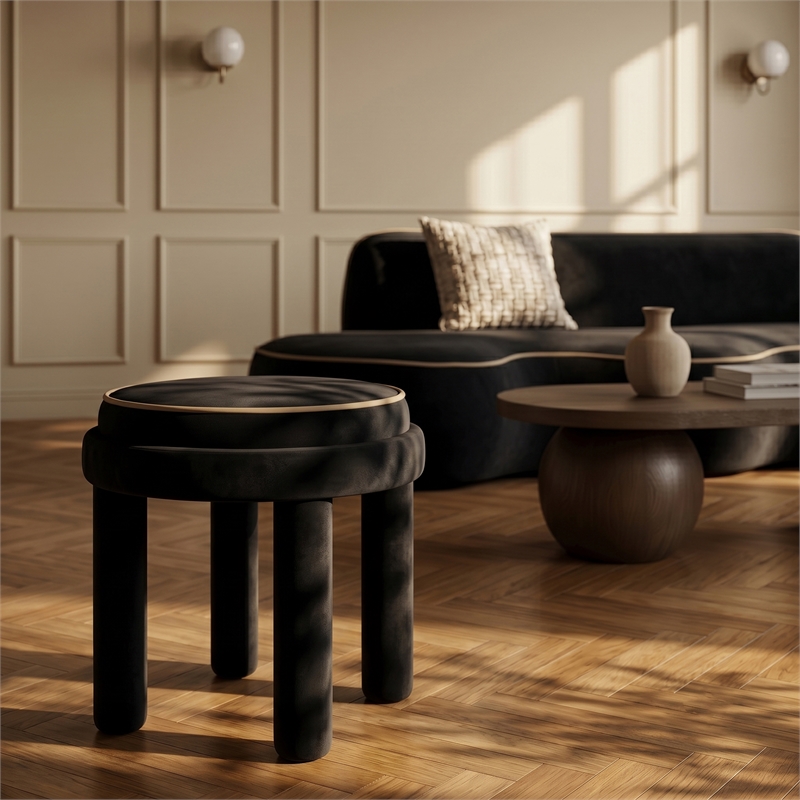 Meridian Furniture Velin Black Velvet Upholstered Ottoman / Stool