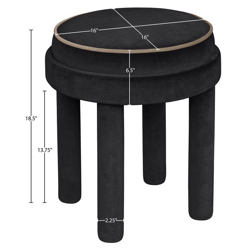 Meridian Furniture Velin Black Velvet Upholstered Ottoman / Stool