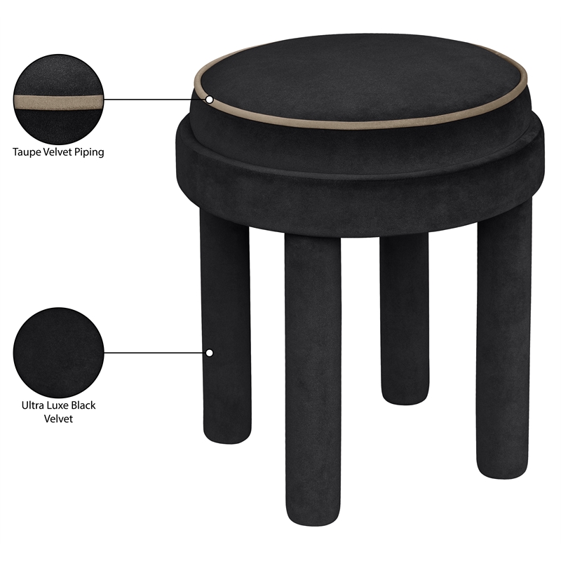 Meridian Furniture Velin Black Velvet Upholstered Ottoman / Stool