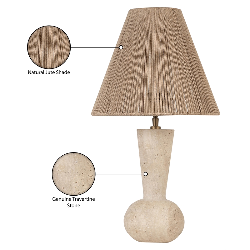 Meridian Furniture Lucente Travertine Base And Jute Shade Table Lamp