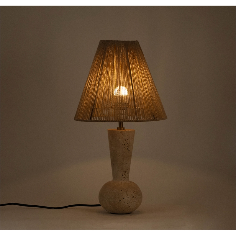 Meridian Furniture Lucente Travertine Base And Jute Shade Table Lamp