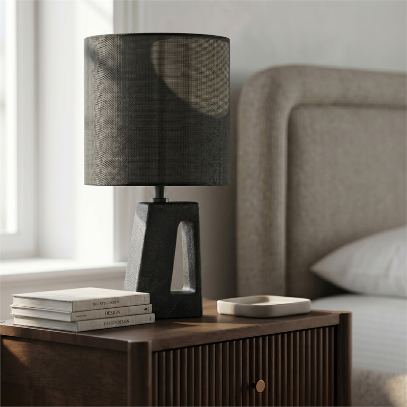 Meridian Furniture Vellum Black Genuine Marble Base And Cotton Shade Table Lamp