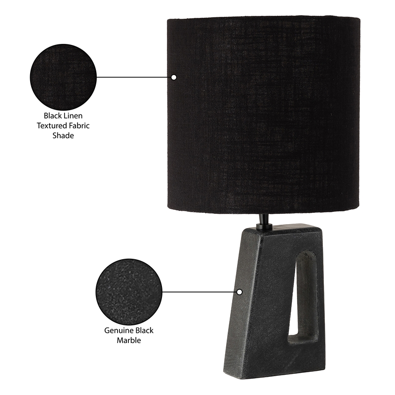 Meridian Furniture Vellum Black Genuine Marble Base And Cotton Shade Table Lamp