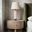 Meridian Furniture Solis Travertine/Walnut Wood Base With Linen Shade Table Lamp