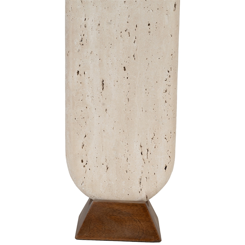 Meridian Furniture Solis Travertine/Walnut Wood Base With Linen Shade Table Lamp