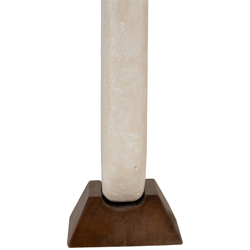Meridian Furniture Solis Travertine/Walnut Wood Base With Linen Shade Table Lamp