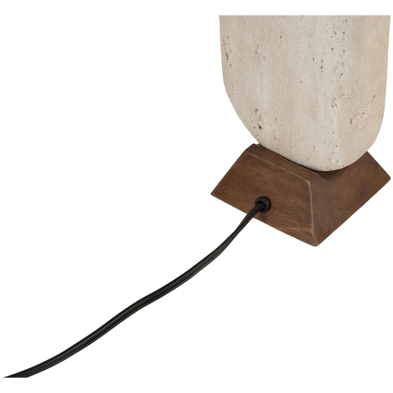 Meridian Furniture Solis Travertine/Walnut Wood Base With Linen Shade Table Lamp