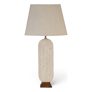 Meridian Furniture Solis Travertine/Walnut Wood Base With Linen Shade Table Lamp
