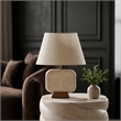 Meridian Furniture Solis Travertine/Walnut Wood Base With Linen Shade Table Lamp