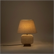 Meridian Furniture Solis Travertine/Walnut Wood Base With Linen Shade Table Lamp