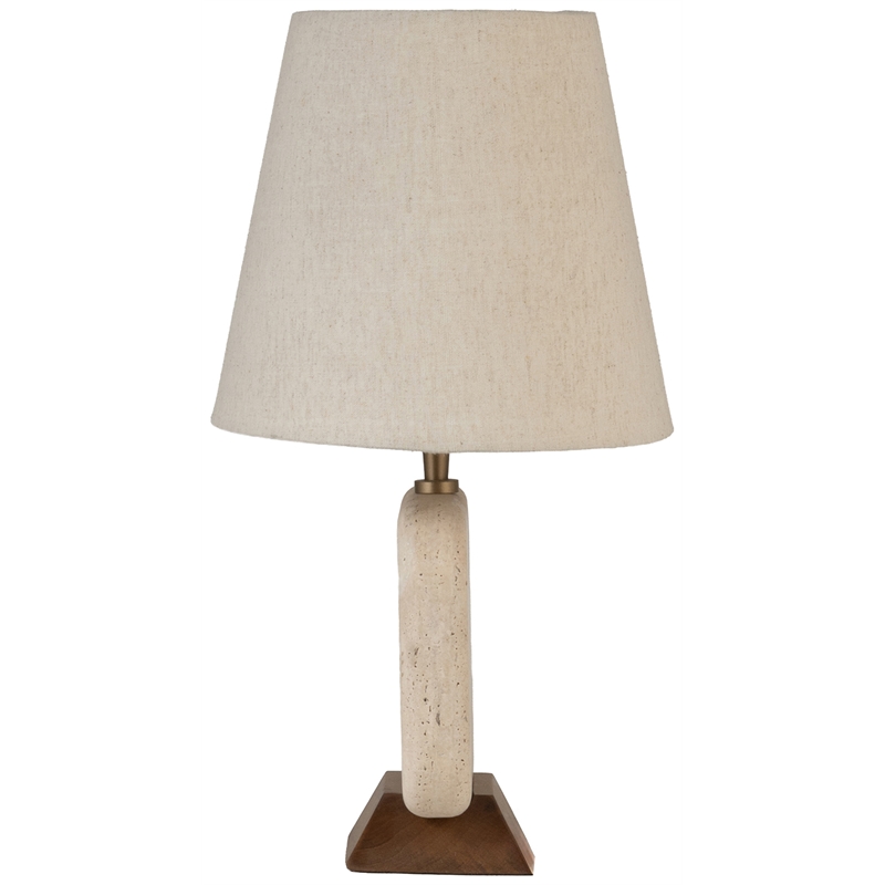 Meridian Furniture Solis Travertine/Walnut Wood Base With Linen Shade Table Lamp