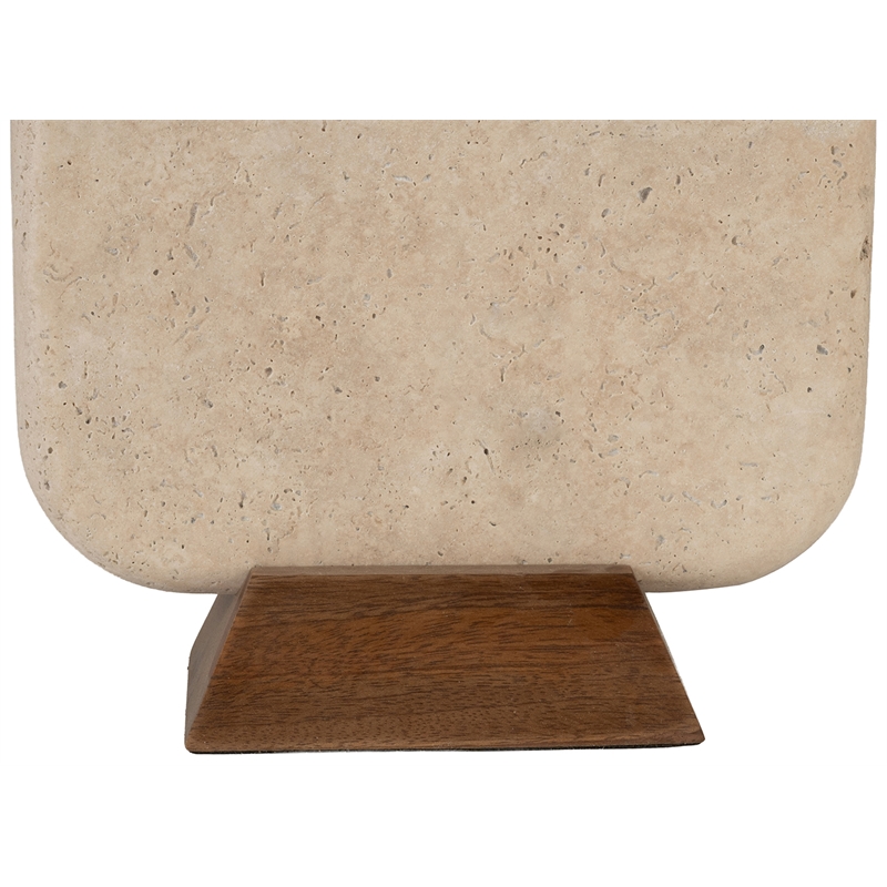 Meridian Furniture Solis Travertine/Walnut Wood Base With Linen Shade Table Lamp