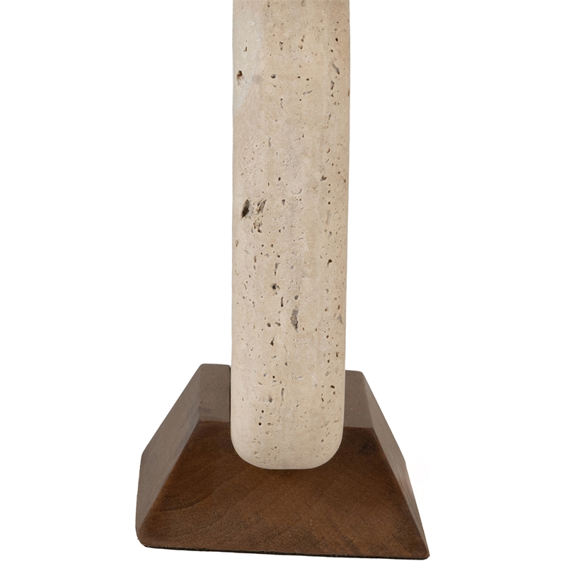 Meridian Furniture Solis Travertine/Walnut Wood Base With Linen Shade Table Lamp