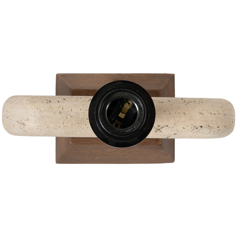 Meridian Furniture Solis Travertine/Walnut Wood Base With Linen Shade Table Lamp