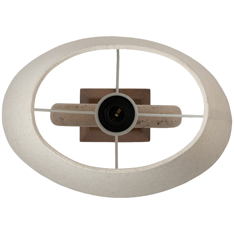 Meridian Furniture Solis Travertine/Walnut Wood Base With Linen Shade Table Lamp